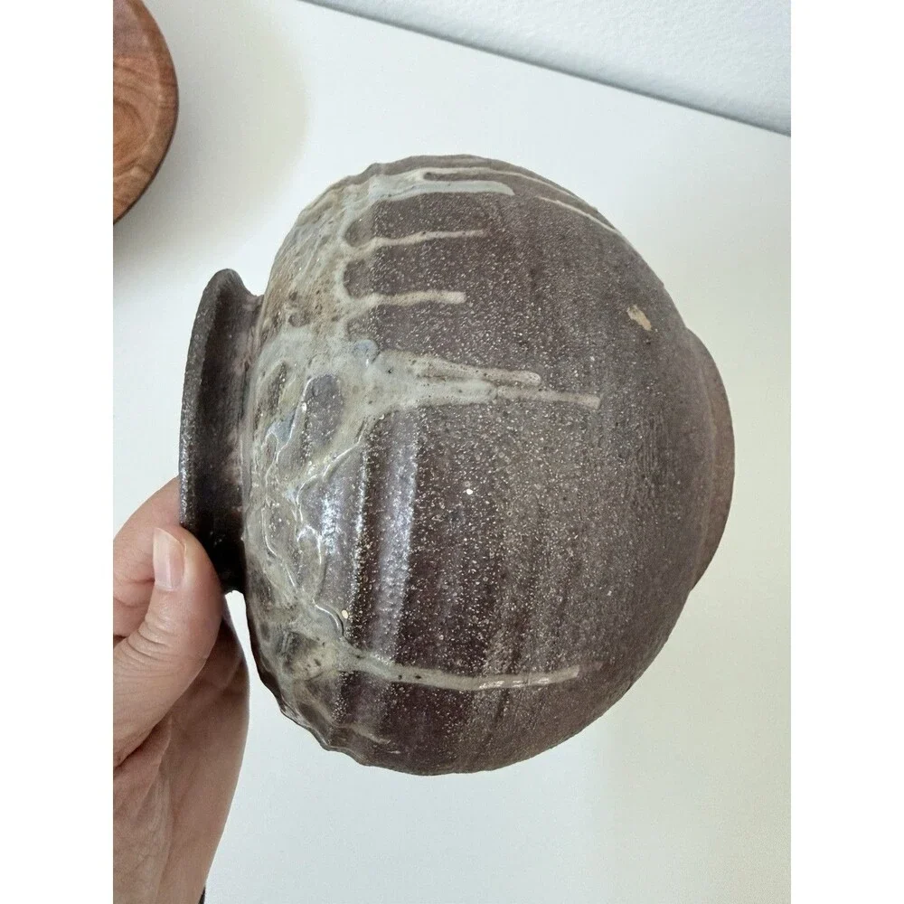 Vintage Signed SMART Studio Pottery Vase Heavy Stoneware Iridescent Oil Spot